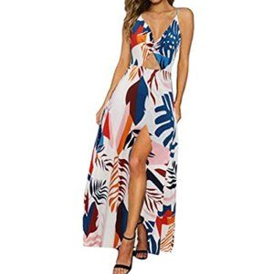 Summer Deep V Backless Floral Maxi Dress